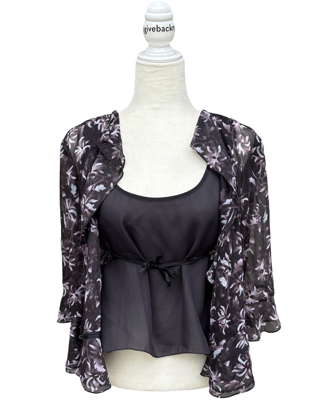 Vintage Jones New York 100% Silk 2pc Sheer Floral Cardigan & Tank Set Size L - Picture 4 of 9